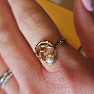 Fendi Gold Pearl F is Fendi Ring NEW w/Box [Size 6.25]